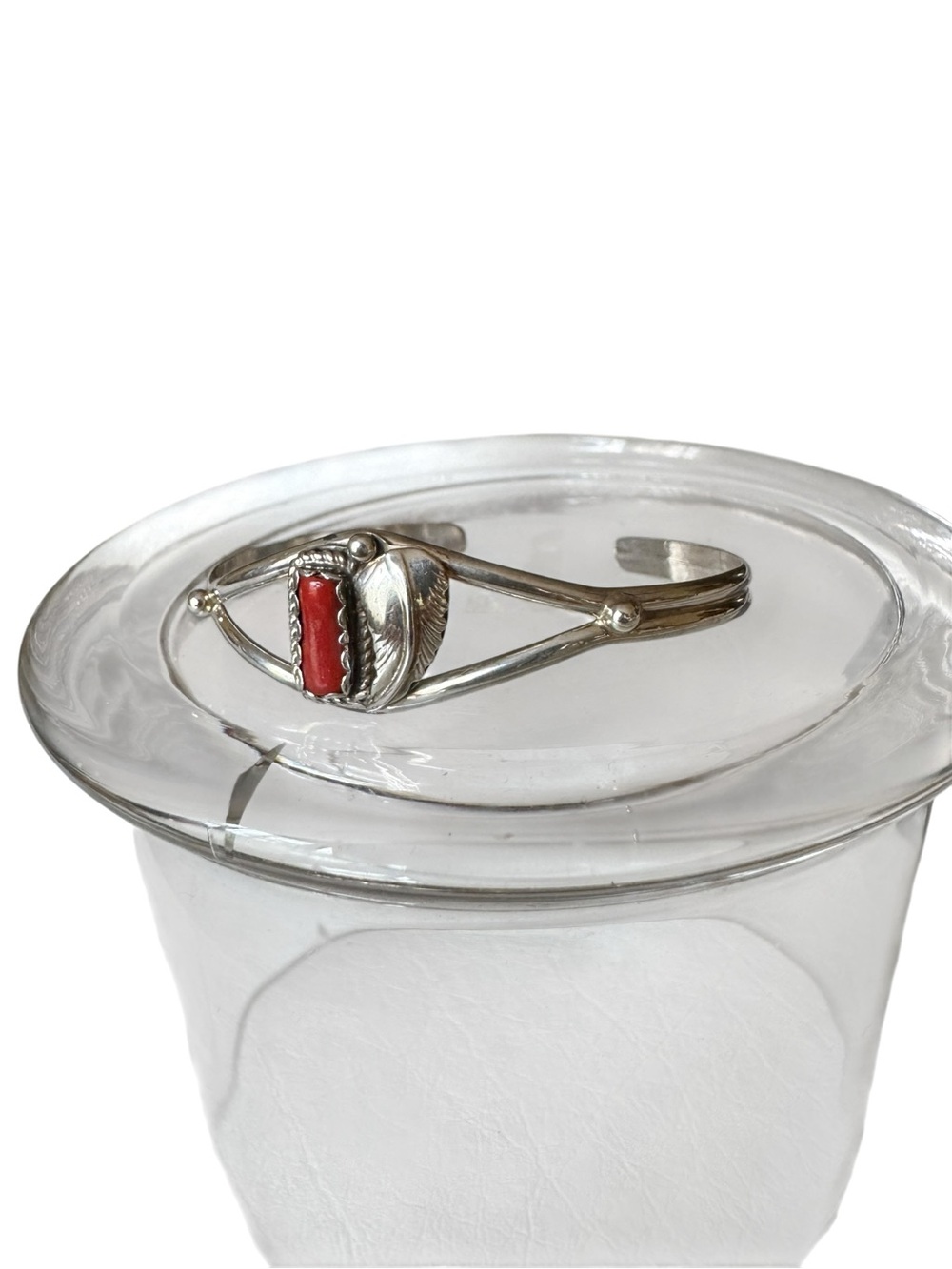 Sterling Silver Cuff Bracelet with Red Coral Accent - Picture 5 of 5